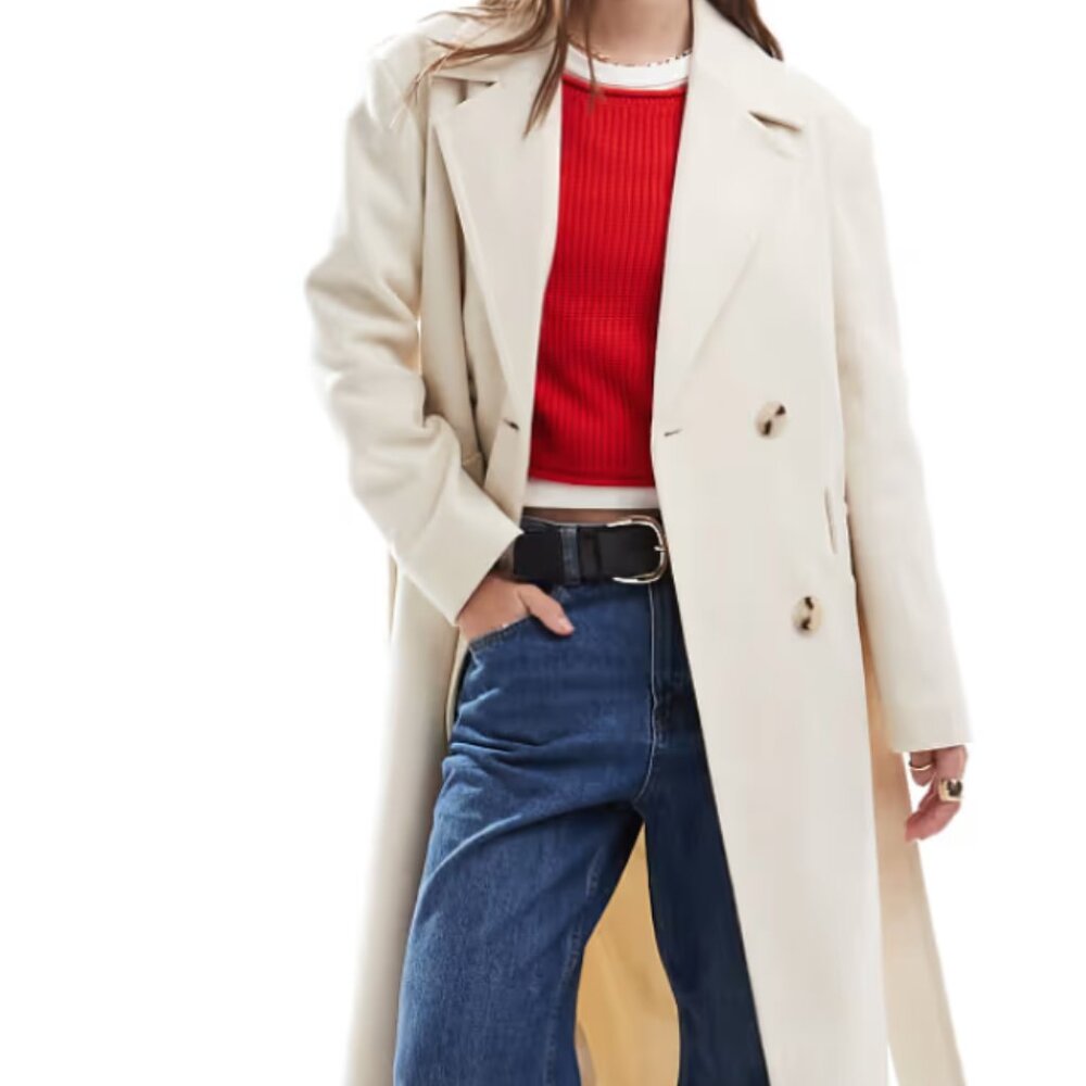 Miss Selfridge belted wrap formal coat in cream